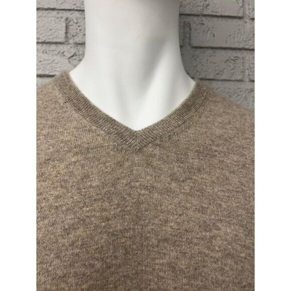 Black Brown Men 2 Ply Cashmere Long Sleeve Pullover V-Neck Sweater Size L - Picture 7 of 9